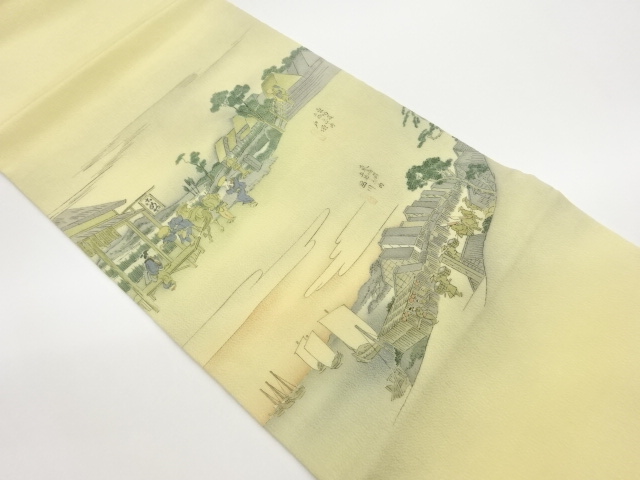 JAPANESE KIMONO / HIRAKI NAGOYA OBI / CHIRIMEN / SCENERY IN THE PAST